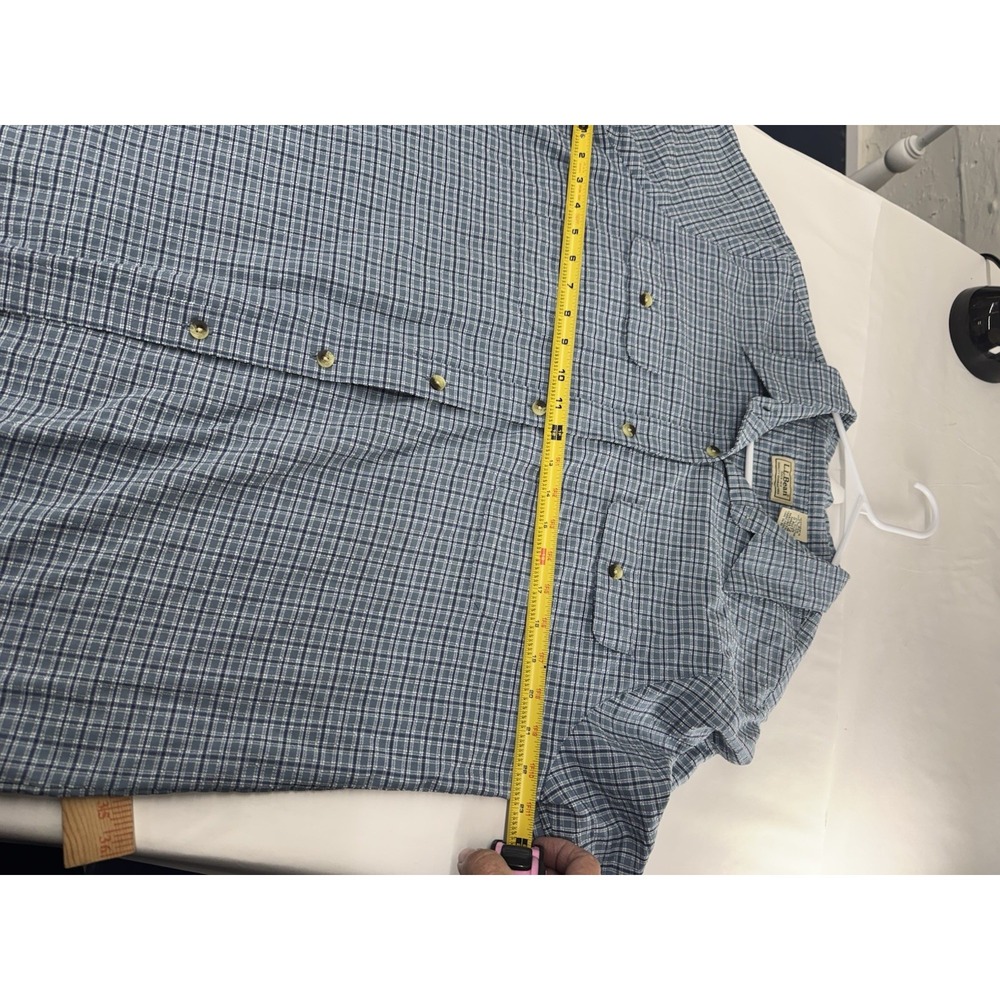 Vintage L.L. Bean Women XL Blue Cotton Short Sleeve Button Shirt Pockets - Picture 5 of 6